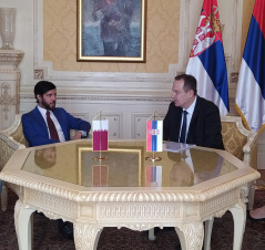 11 April 2022 National Assembly Speaker Ivica Dacic in meeting with the Ambassador of the State of Qatar to the Republic of Serbia Faris Roumi Al-Naimi 